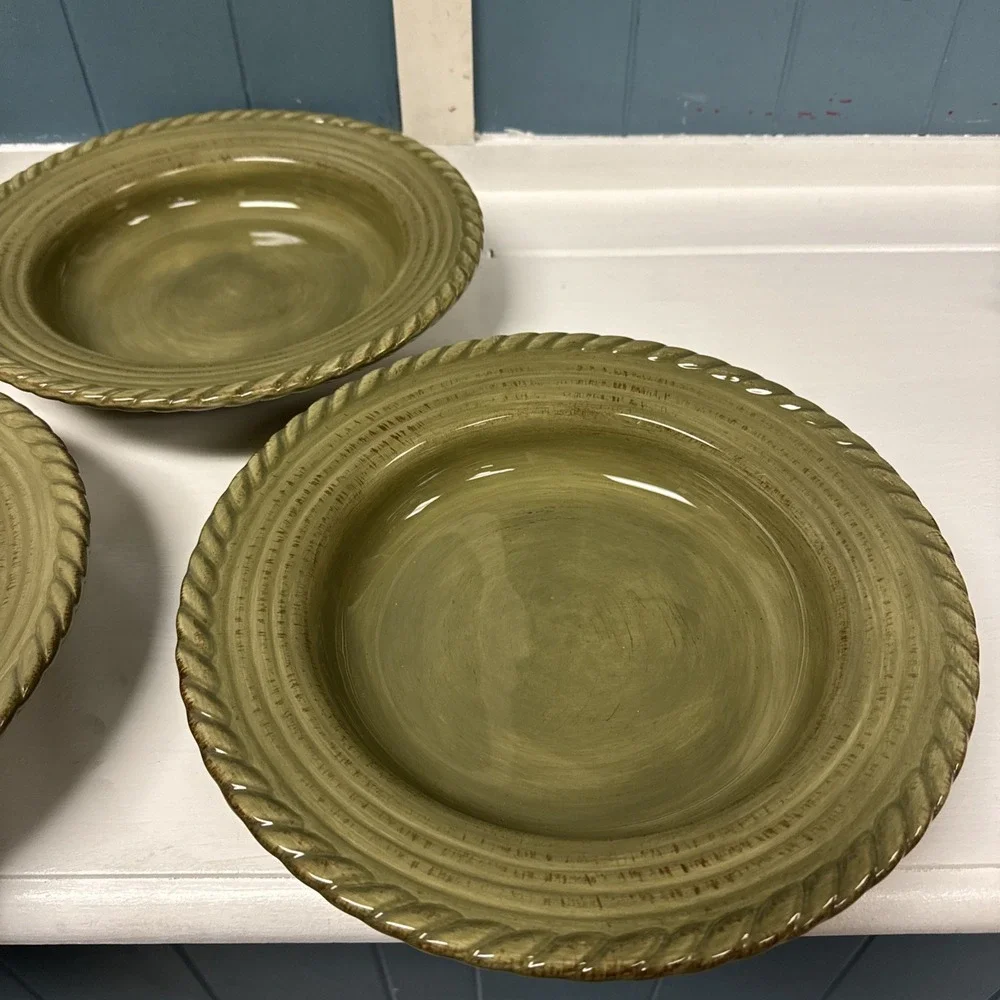 Set‎ Of 4 Z Gallerie LUCCA Rope Pattern Pasta Soup Bowls Green 10.5